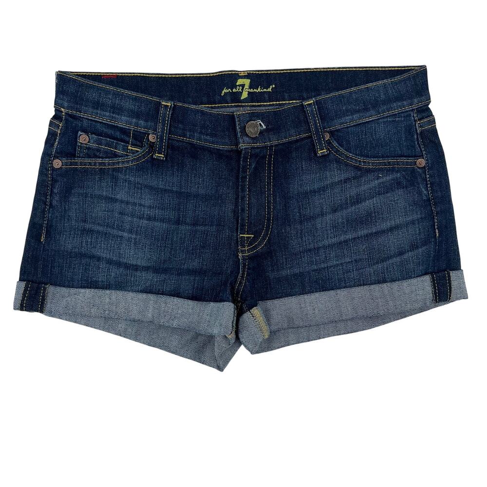 7 For All Mankind Cuffed Jean Shorts Womens 28 Dark Wash Blue Denim